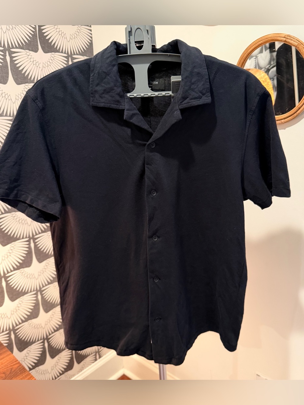 rag & bone Black Short-Sleeve Casual Button-Down Shirt stretchy cotton